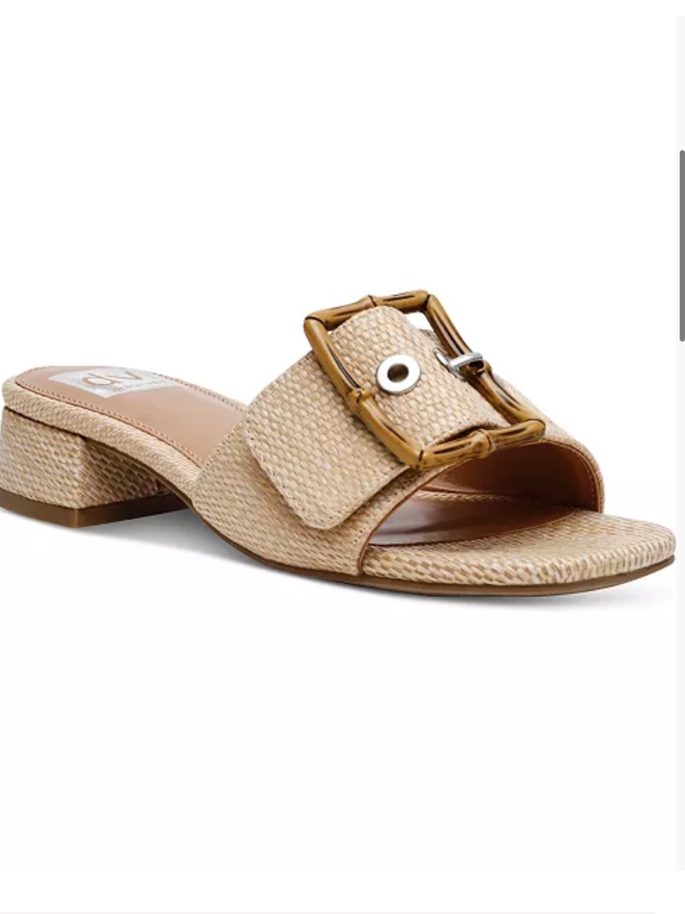NEW- DV Dolce Vita Women's Niece Raffia Block-Heel Buckle Slide Sandals